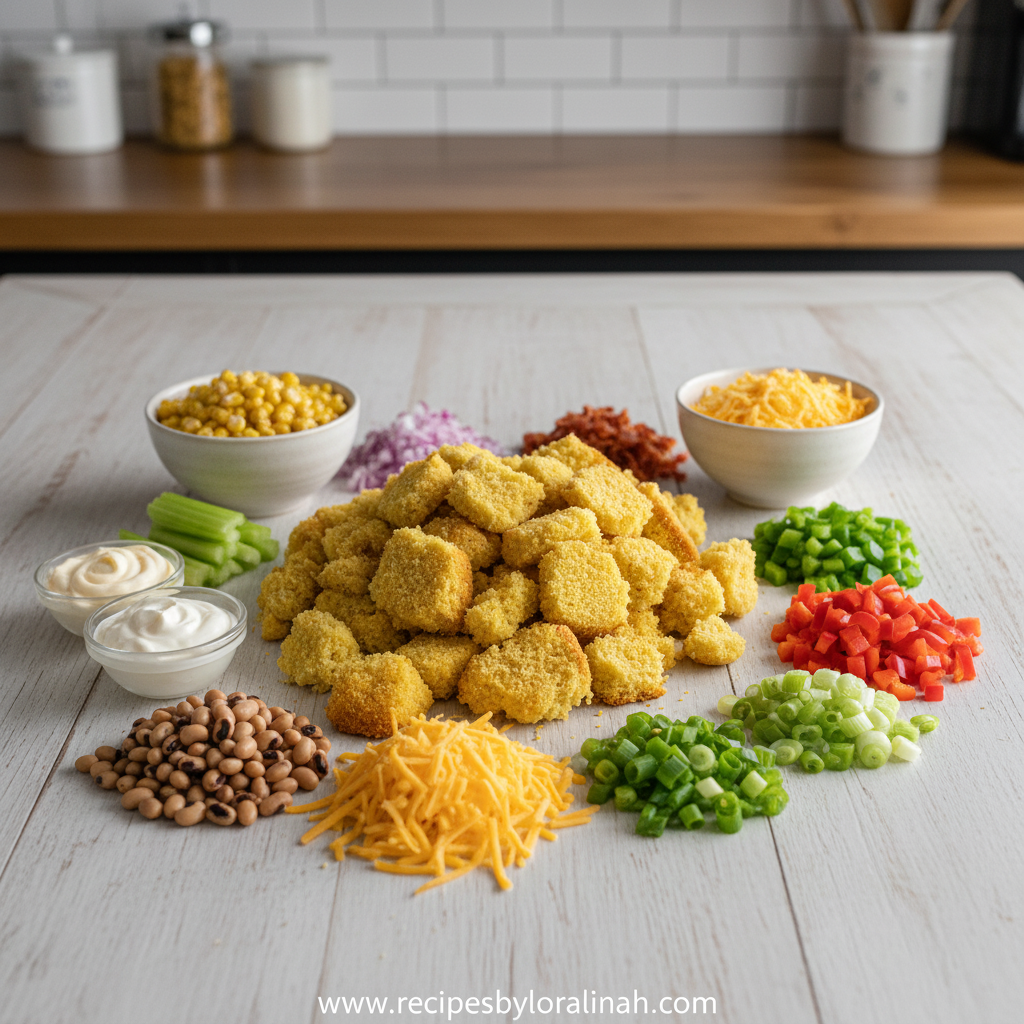 Fresh ingredients for Southern cornbread salad