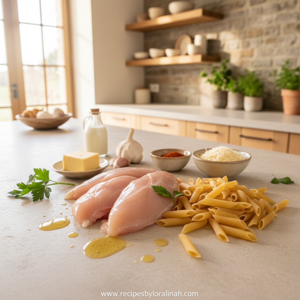 Comfort Chicken Pasta Recipe with Smoky Garlic Butter Flavors 2 Ingredients for comfort chicken pasta with smoky garlic butter