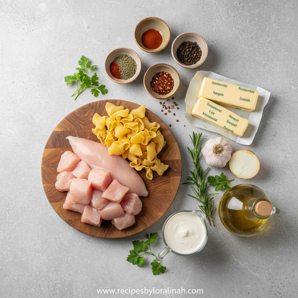 Ingredients for cowboy butter chicken pasta