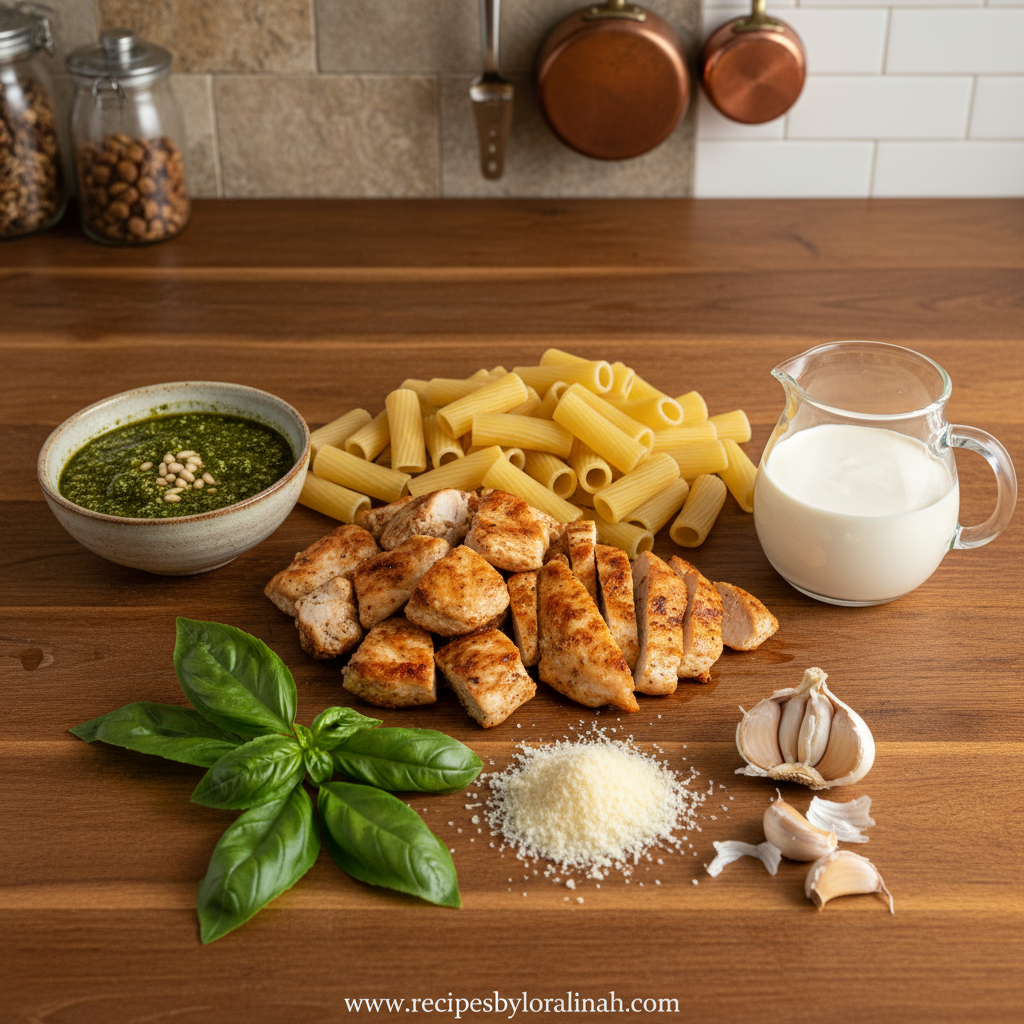 Creamy Pesto Chicken Pasta Bake - Easy Weeknight Family Dinner 2 Ingredients for creamy pesto chicken pasta bake
