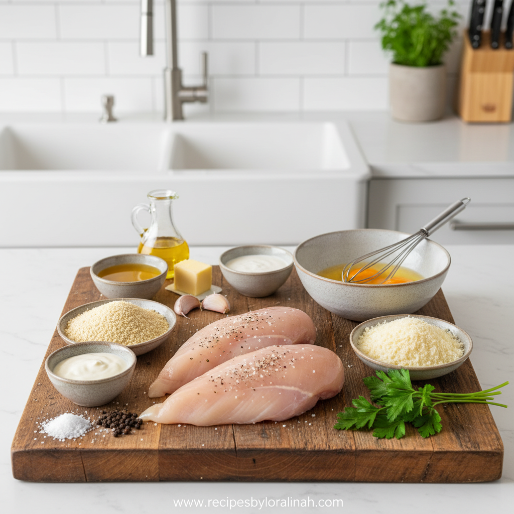 Ingredients for crispy parmesan chicken recipe