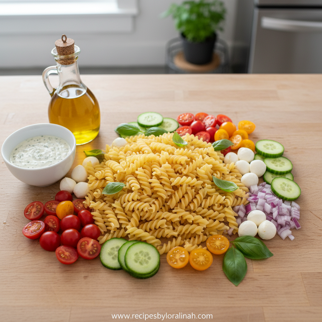 Easy Juicy Tomato Pasta Salad - Fresh Summer Recipe Ideas 2 Fresh ingredients for tomato basil pasta salad