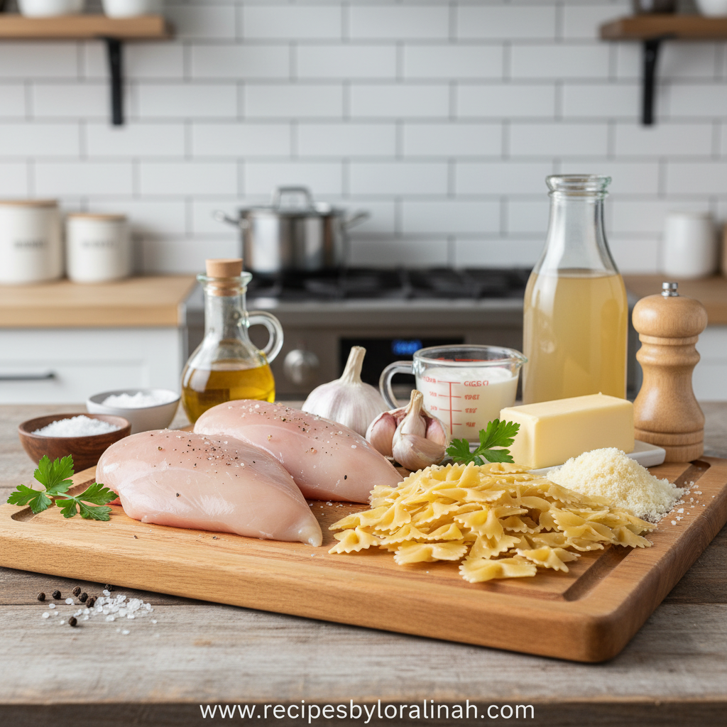 Ingredients for garlic butter chicken pasta