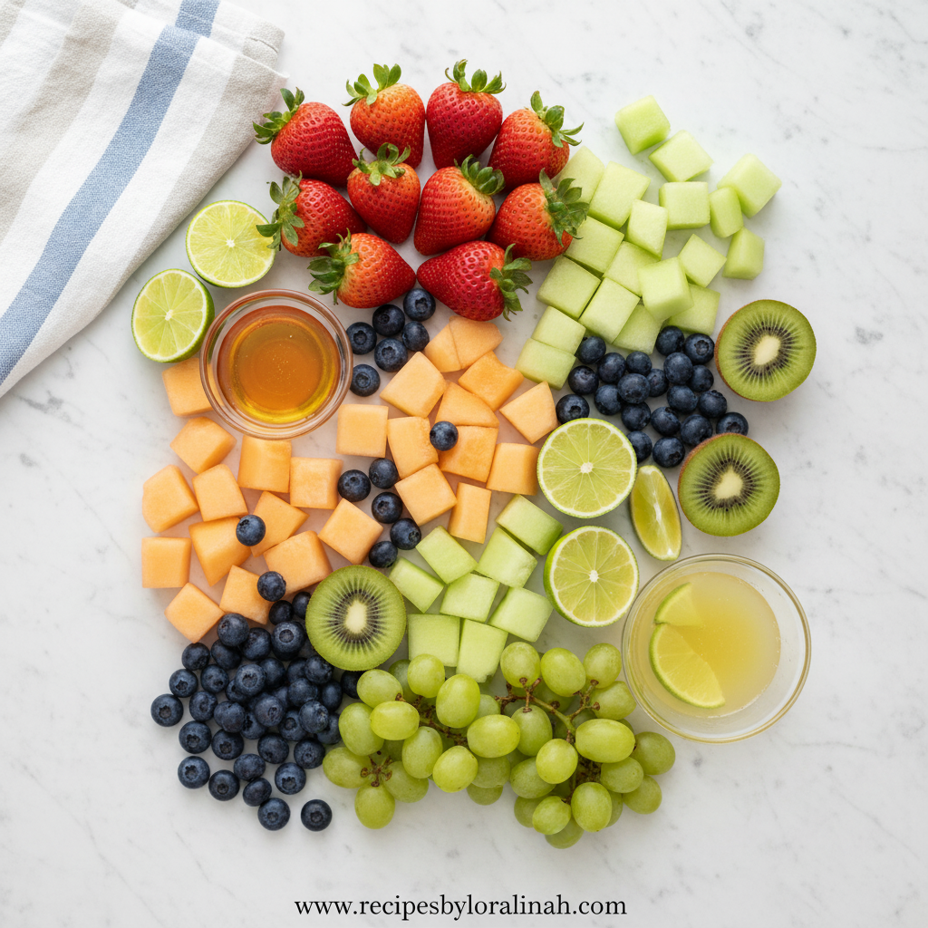 Fresh fruits and honey lime dressing ingredients