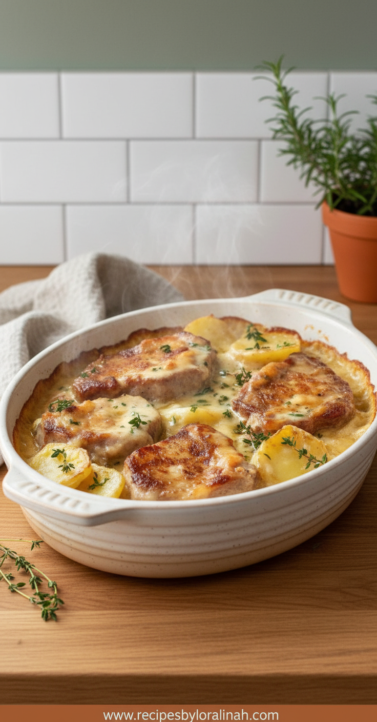 Smothered Beef Chop Casserole with Scalloped Potatoes - Easy One Dish Family Dinner 8 smothered-pork-chop-and-scalloped-potato-casserole_feature