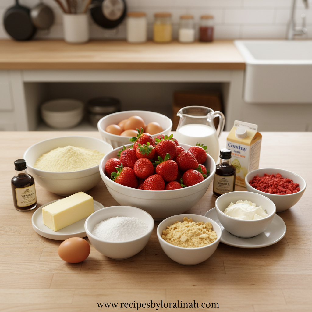 Easy Strawberry Crunch Cake Recipe – No-Bake Summer Dessert 2 Fresh ingredients for strawberry crunch cake