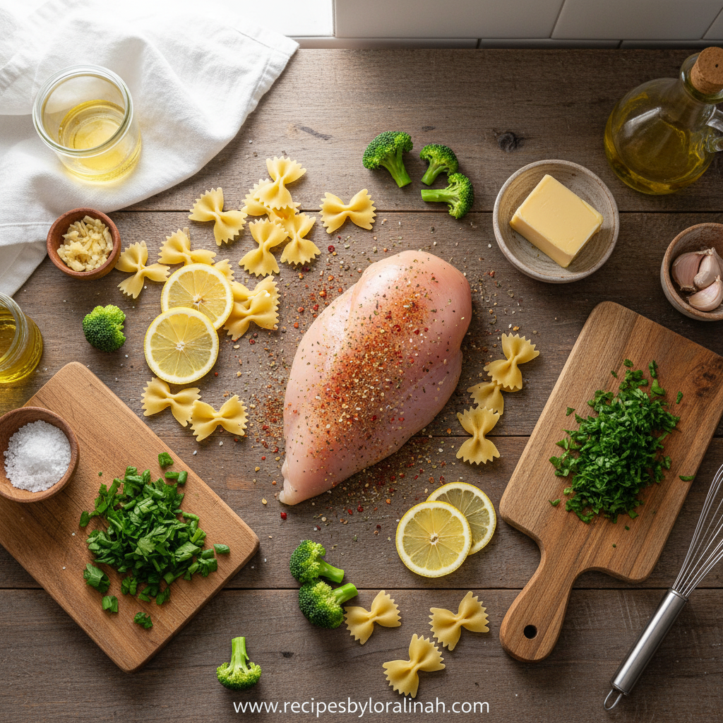 Ingredients for lemon cowboy butter chicken pasta