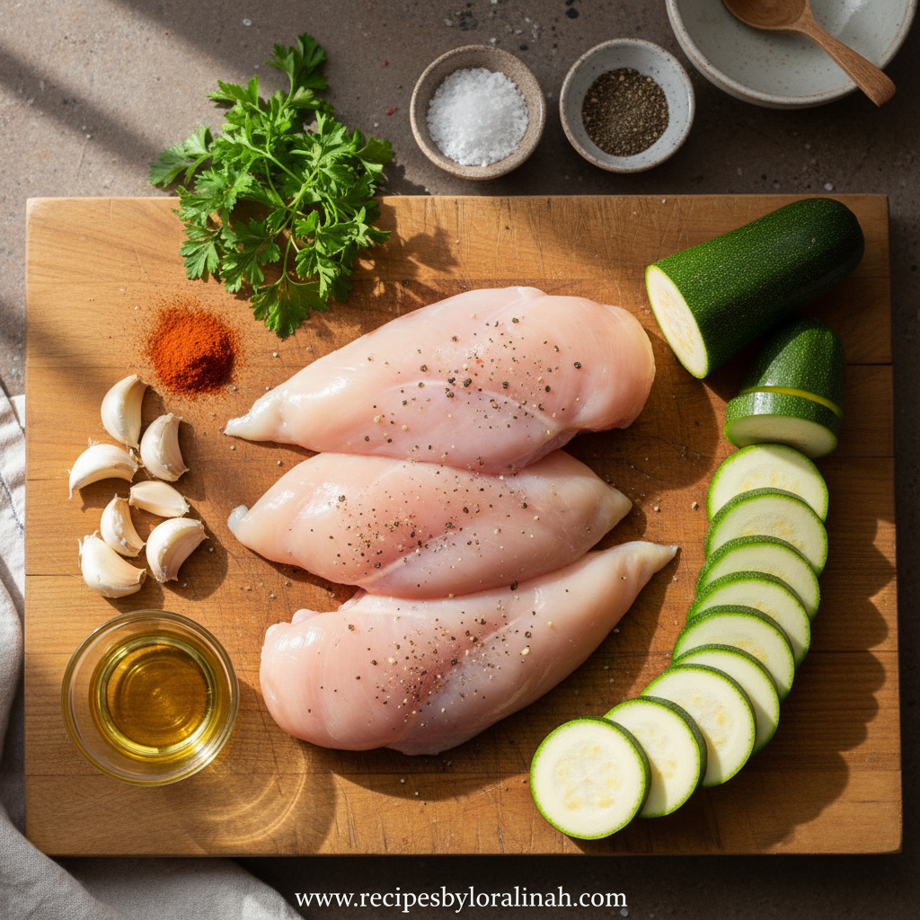 Ingredients for Garlic Chicken Zucchini Bake